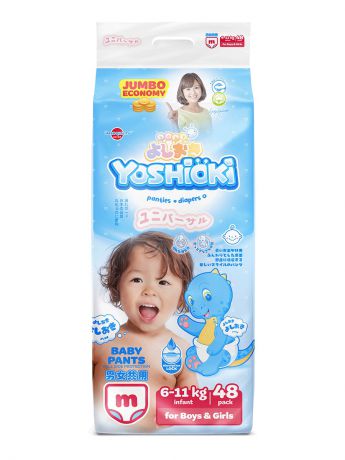 YOSHIOKI Трусики-подгузники детские одноразовые для мальчиков и девочек, размер M 6-11 кг, 48 шт.