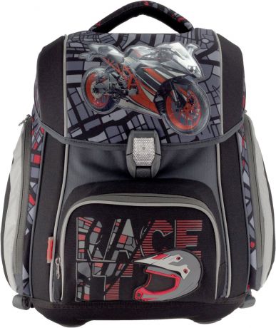 Рюкзак детский Seventeen Мотоцикл, с эргономической спинкой, SKGB-UT7-775, серый, красный, 41 х 29 х 17 см