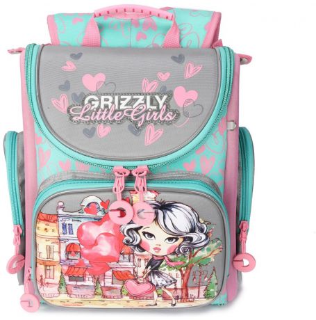 Рюкзак школьный Grizzly, RA-971-3/1, розовый, серый