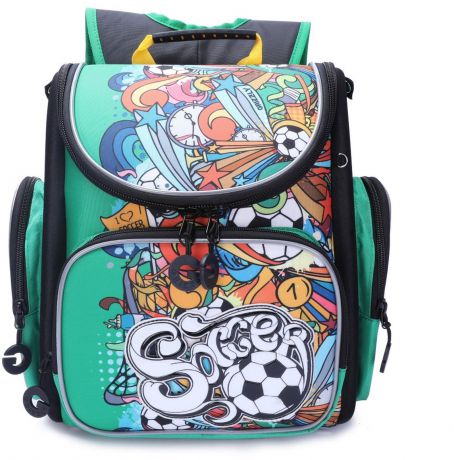 Рюкзак школьный Grizzly, RA-970-6/2, зеленый, черный