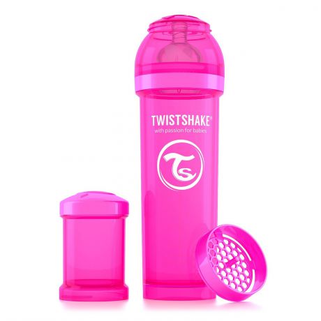 Twistshake Антиколиковая бутылочка для кормления 330 мл. Розовая Обезьянка (Crazymonkey).