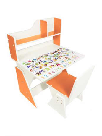 Детская растущая парта и стул Я САМ "Первое место" (цвет столешницы: рисунок, цвет каркаса: бело-оранжевый)