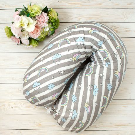 Наволочка для подушки для беременных AmaroBaby Радуга, AMARO-5001-R, серый, белый, голубой, 170х25 см
