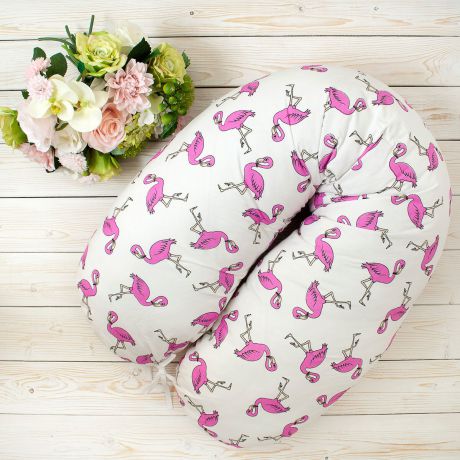 Наволочка для подушки для беременных AmaroBaby Фламинго, AMARO-5001-F, белый, фуксия, 170х25 см