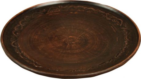 Тарелка плоская, с декором, коричневый, диаметр 24 см