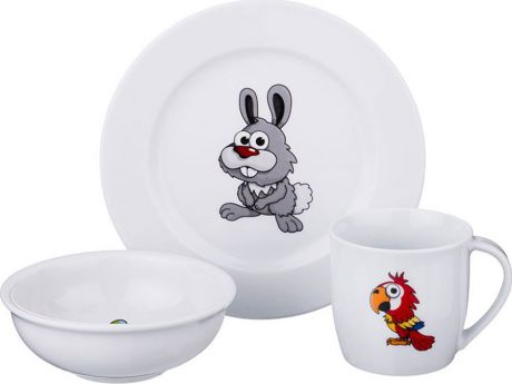 Набор посуды для кормленияAgness Зверята, 606-832, белый, 300 мл, 3 предмета