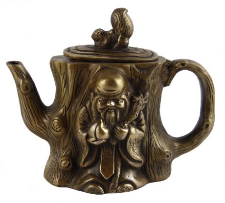 Чайник в тибетском стиле "Лесной мудрец". Бронза, прочеканка. Китай, вторая половина XX века