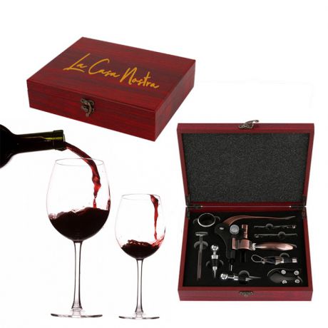 Набор для вина La Casa Nostra подарочный, 9 в 1, футляр красное дерево, цвет бронзовый, 27х22х7 см, бронза