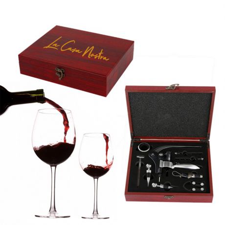 Набор для вина La Casa Nostra подарочный, 9 в 1, футляр красное дерево, цвет серебристый, серебристый