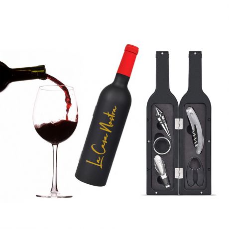 Набор для вина La Casa Nostra подарочный, 5 в 1, футляр с красной крышкой, цвет черный, черный