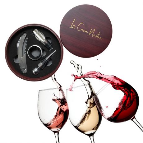 Набор для вина La Casa Nostra подарочный, 4 в 1, футляр красное дерево, цвет черный, Пластик, Нержавеющая сталь, Силикон