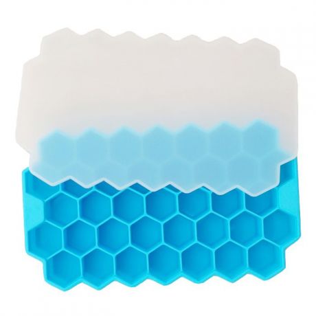 Силиконовая форма для льда "Соты", голубая с крышкой, 20,3х12х2,1 см