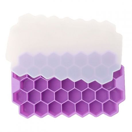 Силиконовая форма для льда "Соты", фиолетовая с крышкой, 20,3х12х2,1см