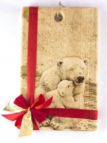 Разделочная доска KEDROK "Белые медведи", кедр, светло-коричневый, темно-коричневый