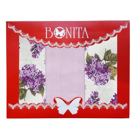 Подарочный набор из полотенец Bonita "Лиловый букет", 11010817008, белый, фиолетовый, 3 шт