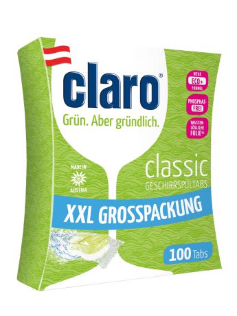 CLARO ECO Classic XXL Таблетки для мытья посуды в посудомоечных машинах, 100 шт. / без фосфатов