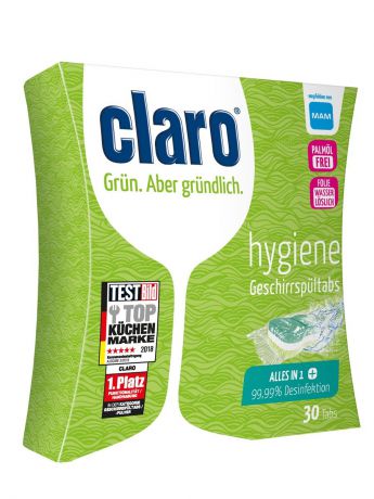 CLARO ECO Hygiene Tabs Гигиенические таблетки для мытья посуды (в т.ч. детской посуды) в посудомоечных машинах, 30 шт. / без фосфатов