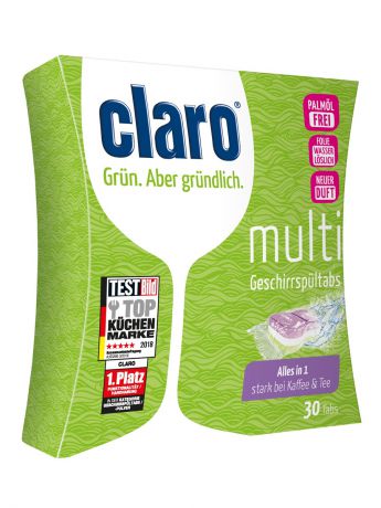 CLARO ECO Multi Таблетки "Все в одном" для мытья посуды в посудомоечных машинах, 30 шт. / без фосфатов