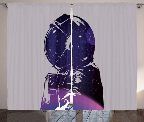 Комплект фотоштор Magic Lady "Силуэт космонавта с планетой и звездами", на ленте, высота 265 см. шсг_19938