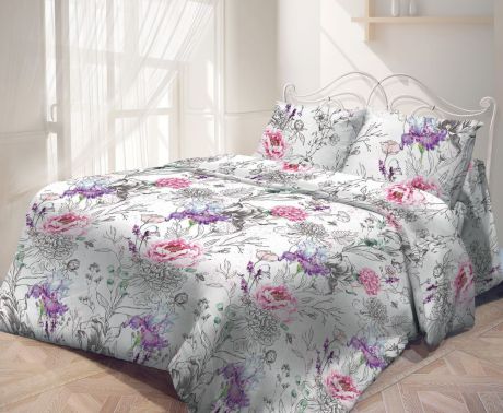 Комплект постельного белья Самойловский текстиль Пурпур, семейный, наволочки 70x70, белый, красный, фиолетовый