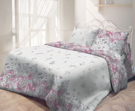 Комплект постельного белья Самойловский текстиль Вдохновение, 2-спальный, наволочки 70x70, белый, розовый
