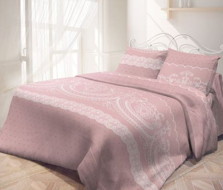 Комплект постельного белья Самойловский текстиль Кружевная пудра, 2-спальный, наволочки 70x70, розовый, светло-розовый