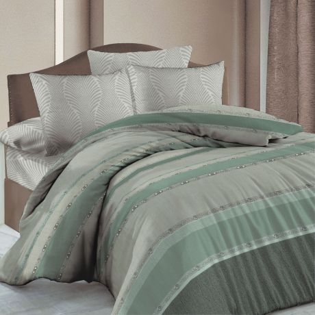 Комплект постельного белья Василиса О`кей 9294, семейный, наволочки 70x70, зеленый, серый