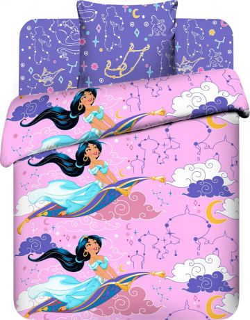 Комплект постельного белья Василиса Принцесса Жасмин, 1,5-спальный, наволочки 70x70, розовый, фиолетовый