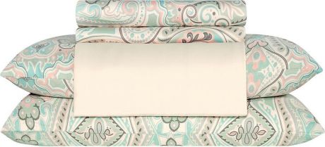 Комплект постельного белья Classic by T Киони, зеленый, евро, наволочки 50x70