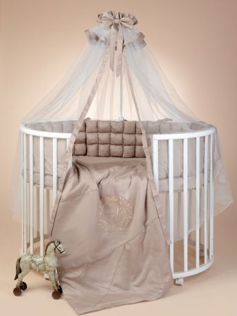 Комплект в овальную кроватку Sweet Baby Сатин Премиум Bellezza, 424061, жемчужный, наволочка 40 x 60, 7 предметов