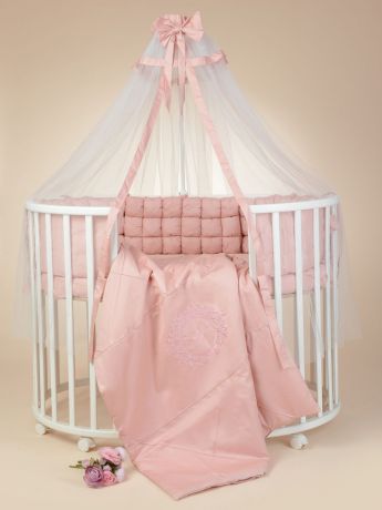 Комплект в овальную кроватку Sweet Baby Сатин Премиум Bellezza, 424060, пудровый, наволочка 40 x 60, 7 предметов