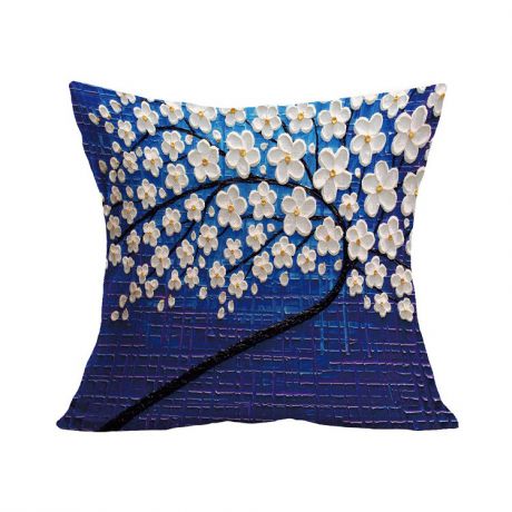 Декоративная подушка, льняная наволочка, синяя, 45х45 см