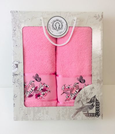 Набор полотенец Diva Afrodita в подарочной коробке (140/70, 90/50) розовый