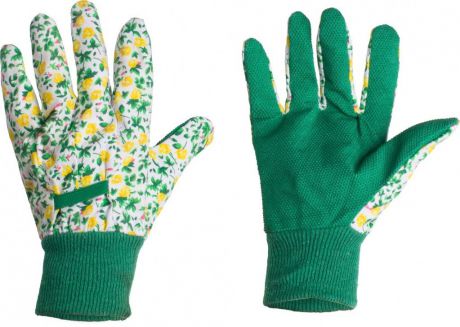 Перчатки Listok х/б с пвх покрытием зеленые в цветочек М