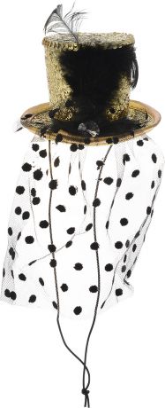 Partymania Карнавальная шляпка-цилиндр с вуалью цвет золотистый, черный