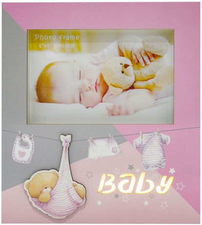 Фоторамка Fotografia Baby, FFL - 806, розовый, с подсветкой, для фото 10 х 15 см, 19 х 2,5 х 21 см
