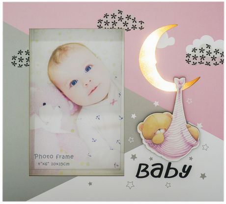 Фоторамка Fotografia Baby, FFL - 804, розовый, с подсветкой, для фото 10 х 15 см, 19 х 2,5 х 21 см