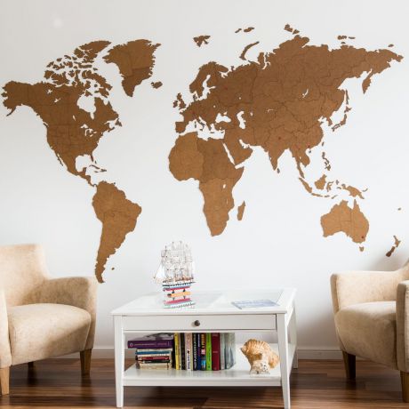 Карта мира из дерева Wall Map Decoration 280x170 см коричневая от MiMi