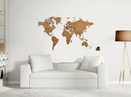 Карта мира из дерева Wall Map Decoration 130x108 см коричневая от MiMi