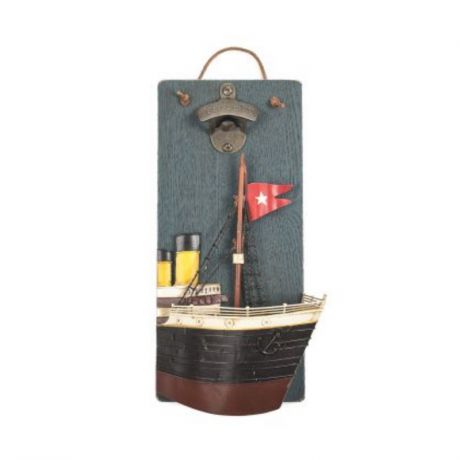 Декоративное настенное панно "Корабль", открывалка бутылок, 34х18 см, Дерево, Металл