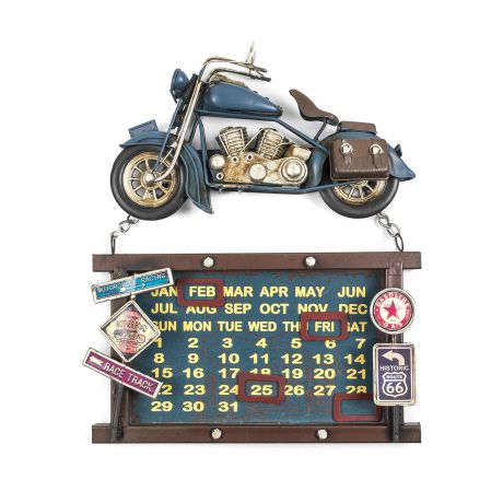 Настенный декор "Мотоцикл Байкер", вечный календарь, 33х30 см, Металл