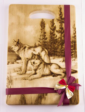 Разделочная доска KEDROK "Волк и волчица", кедр, светло-коричневый, темно-коричневый