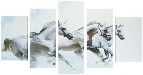 Картина Художественная мастерская Палитра "Тройка белых лошадей", модульная, 1138075, 75 х 135 см