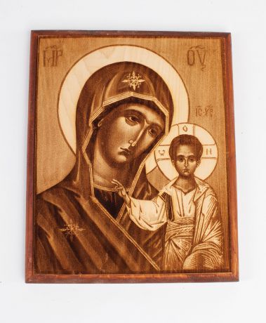 Икона KEDROK "Богоматерь с младенцем", кедр, светло-коричневый, темно-коричневый