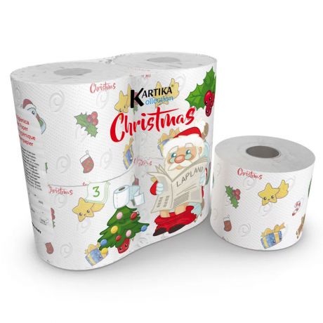 Туалетная бумага Kartika Collection "Рождество" 3-х слойная, 4 рулона, 200 листов/рулон