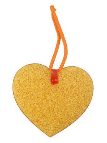 Губка сердце для мытья универсальная желтая с оранжевым шнурком