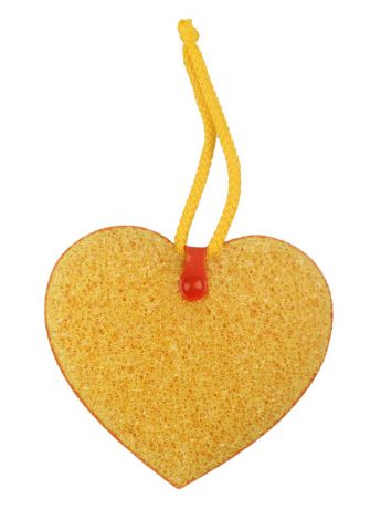 Губка сердце для мытья универсальная желтая с желтым шнурком