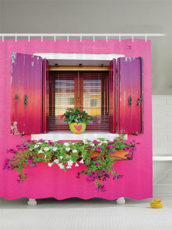 Штора для ванной комнаты Magic Lady "Цветы на розовом окне", 180 х 200 см