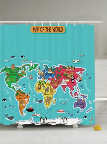 Штора для ванной комнаты Magic Lady "Карта мира", 180 х 200 см