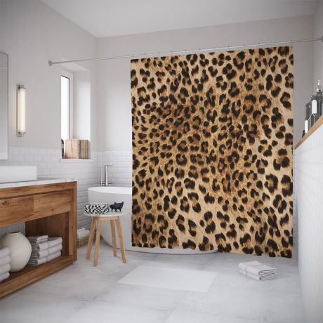 Штора (занавеска) для ванной "Леопардовое окружение" из ткани, 180х200 см с крючками